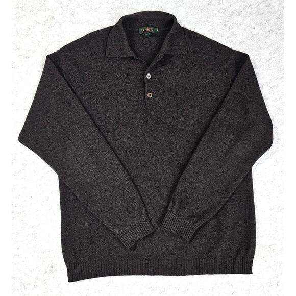 J. Crew 100% Cashmere Sweater Polo Gray Vintage 1990's Y2K Mens Sz M
